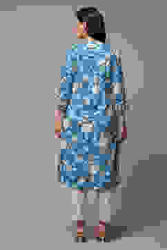 Sky Blue LIVA Straight Printed Kurta image number 2