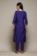 Pink & Purple Poly Cotton Straight Embroidery Kurta Slim Pant Suit Set image number 4