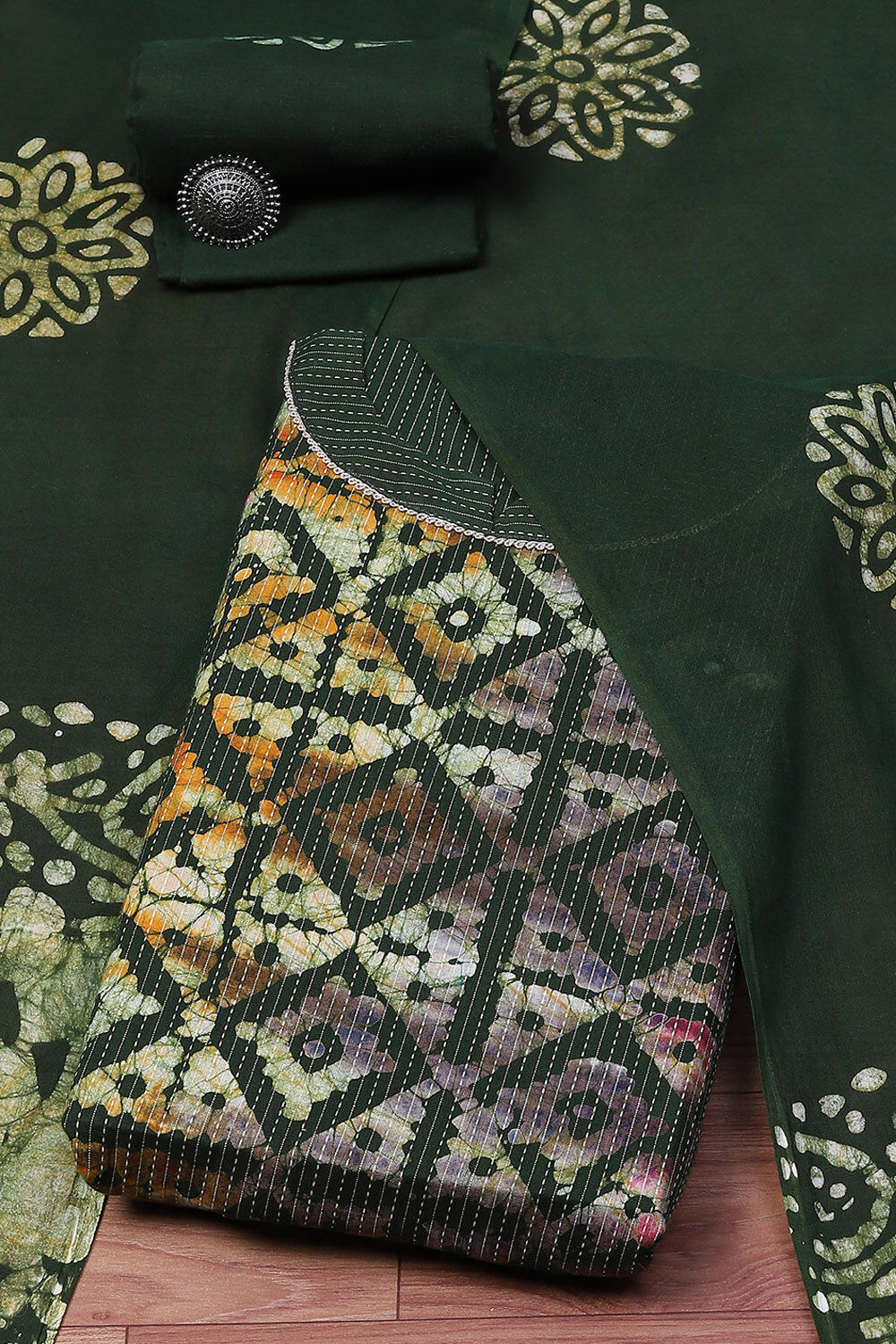 Blue Cotton Tie and Dye Unstitched Suit Set image number 0