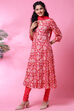 Blue Cotton Crushed Kalidar Kurta Churidar Suit Set image number 4