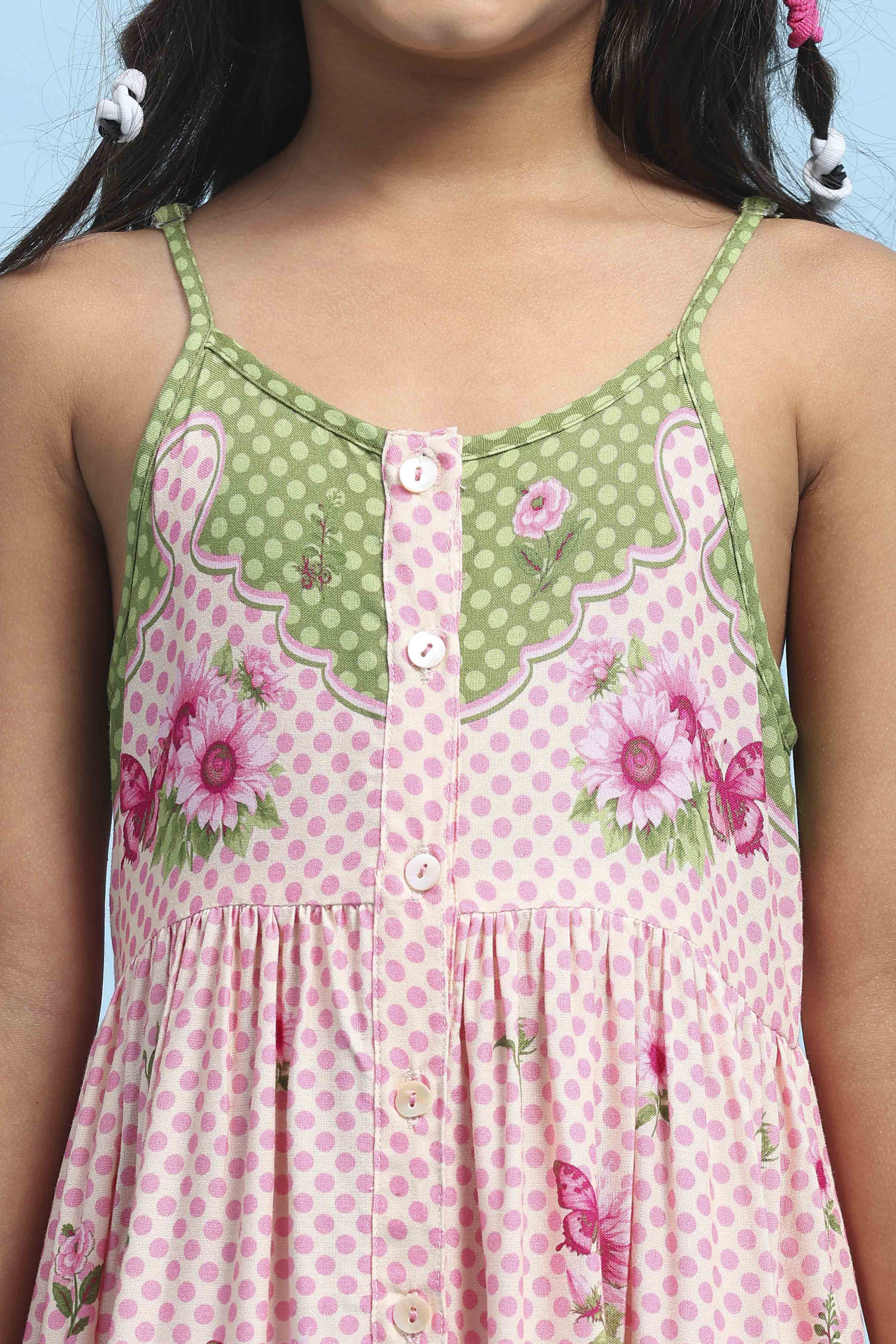 Pink Printed Strappy Tiered Dress image number 1