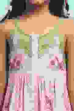 Pink Viscose Rayon Printed Tiered Dress image number 1