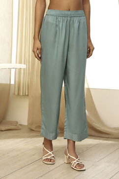 Dull Blue Solid Straight Palazzo image number 4
