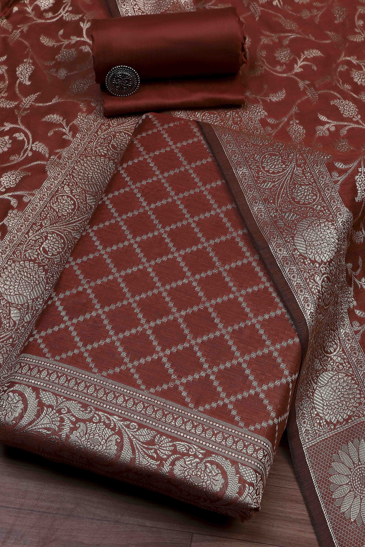 Peach Cotton Printed Embroidered Unstitched Suit Set