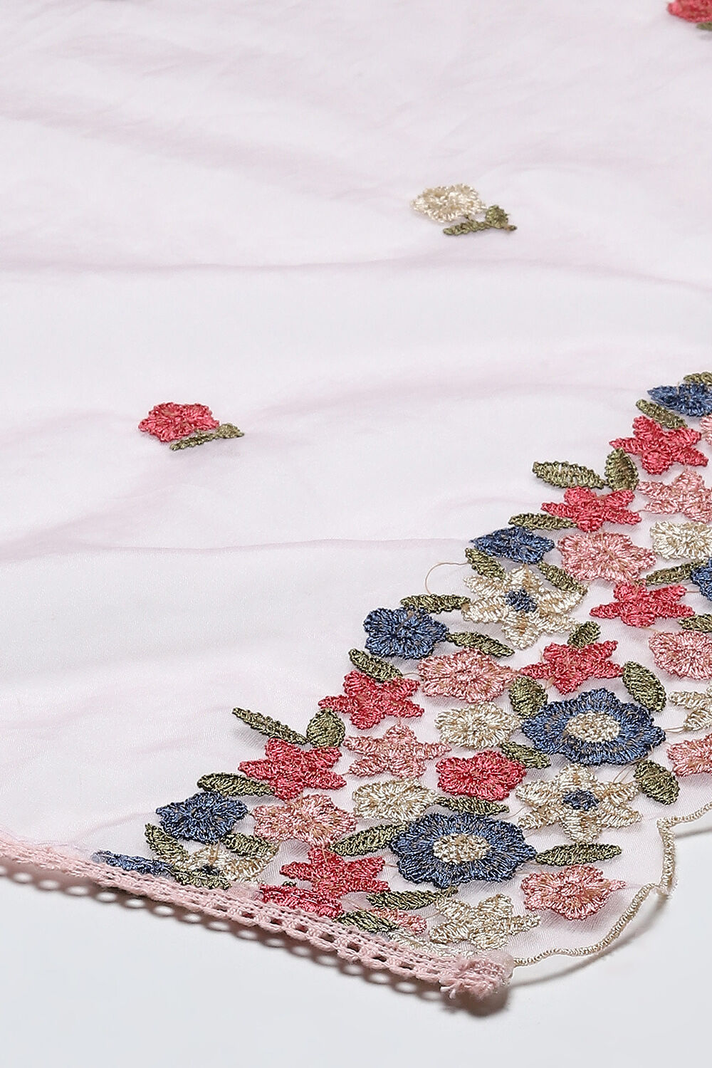 Light Pink Chanderi Blend Printed Unstitched Suit Set image number 4