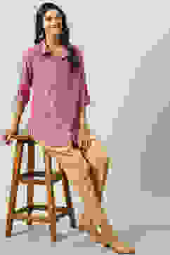 Pink  LIVA Straight Printed Shirt image number 5