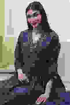 Navy Blue Printed Angrakha Style Anarkali Suit Set image number 0