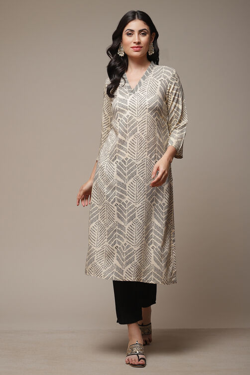 Black LIVA Straight Printed Kurta image number 1