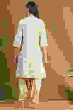 Beige Silk Chanderi Embroidered Kalidar Suit Set image number 4