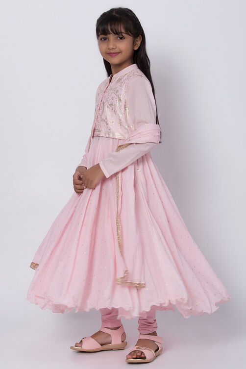 Pastel Pink Cotton Anarkali Kurta Churidar Suit Set image number 2