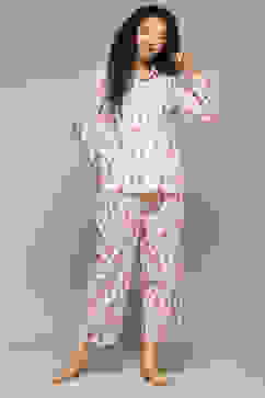 Off White & Pink Cotton Printed 2 Piece Sleepwear Set image number 0