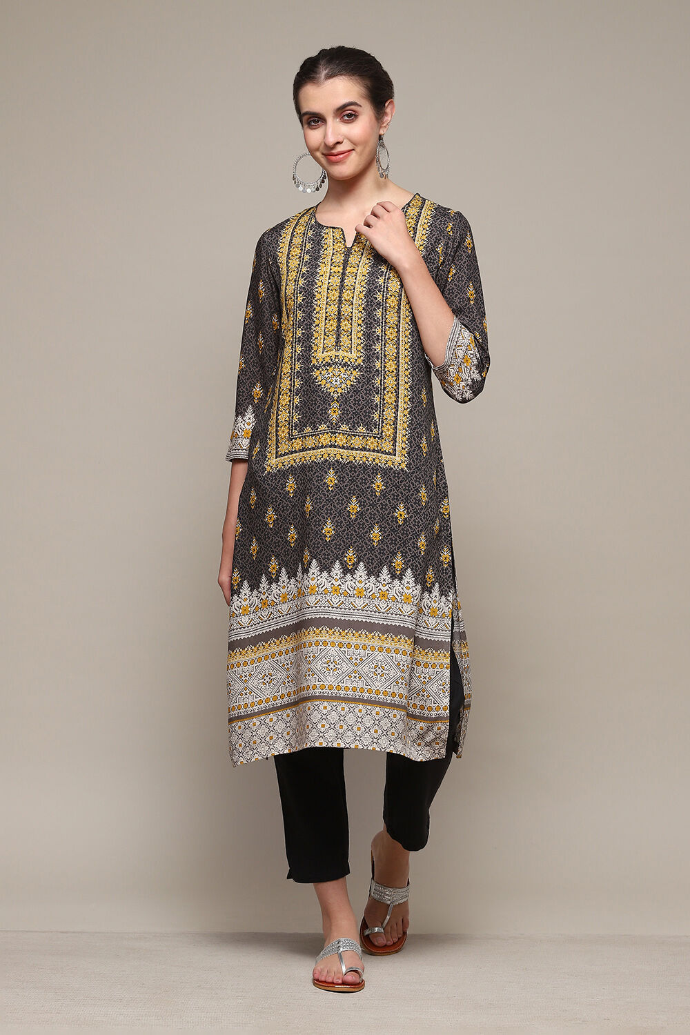Green LIVA Straight Printed Kurta image number 5