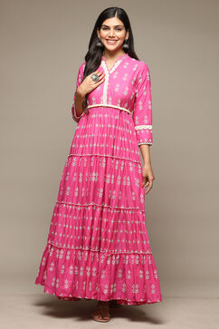 Pink Cotton Tiered Dress Embroidred Dress image number 5