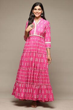 Pink Cotton Tiered Dress Embroidered Dress image number 5