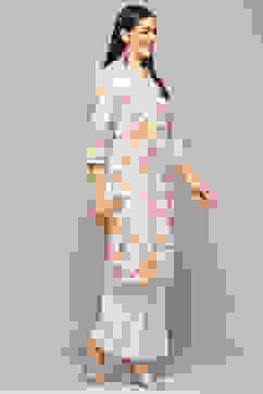 Off-White Cotton Floral Straight Kurta image number 4