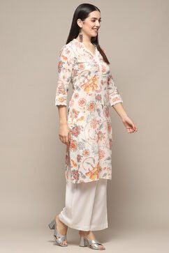 Off White Cotton Straight Kurta image number 4