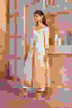 Natural White Embroidered Anarkali Fusion Set image number 3