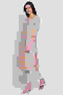 Beige Poly Cotton Straight Kurta Slim Pant Suit Set image number 2