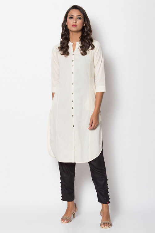 Orange Cotton Flax Front Open Solid Kurta image number 3