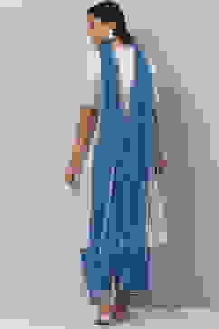 White Cotton Art Silk Straight Kurta Palazzo Suit Set image number 4