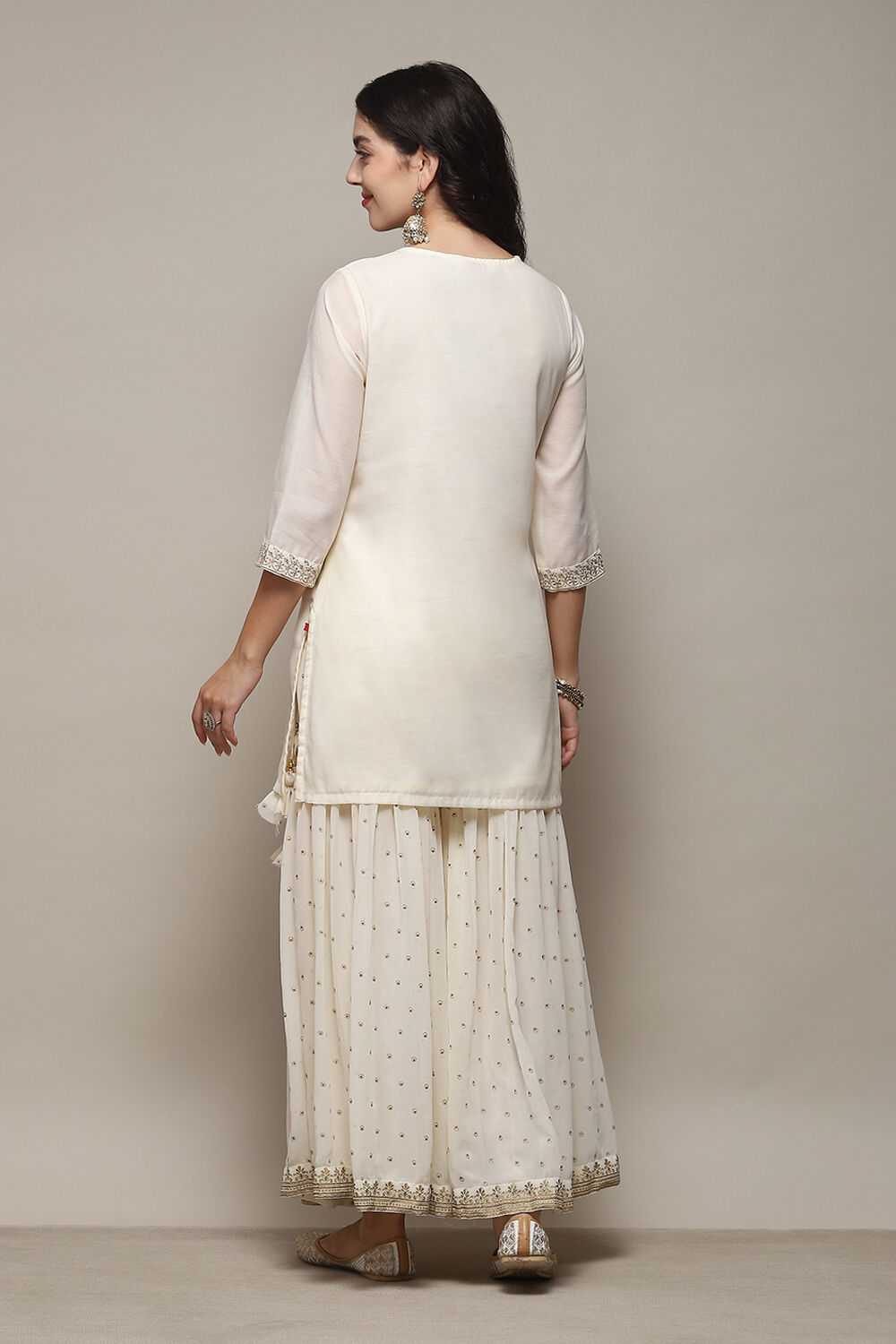 Black Poly Cotton Straight Kurta Garara Suit Set image number 5