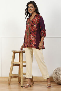 Cream-coloured Solid Mid-Rise Regular Fit Palazzo image number 0