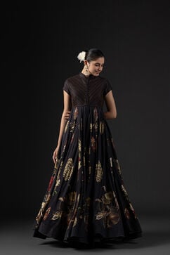 Rohit Bal Black Cotton Silk Anarkali Printed Suit Set image number 9