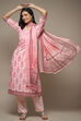 Pink Silk Blend Digital Print Unstitched Suit Set image number 1