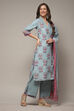 Salmon Cotton Straight Kurta Palazzo Suit Set image number 3