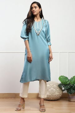 Cream Polyester Slim Yarndyed Pants image number 0