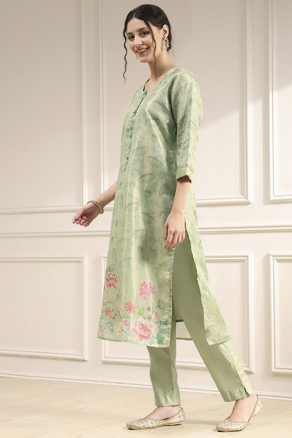 Pink Cotton Printed Unstitched Suit Set image number 4