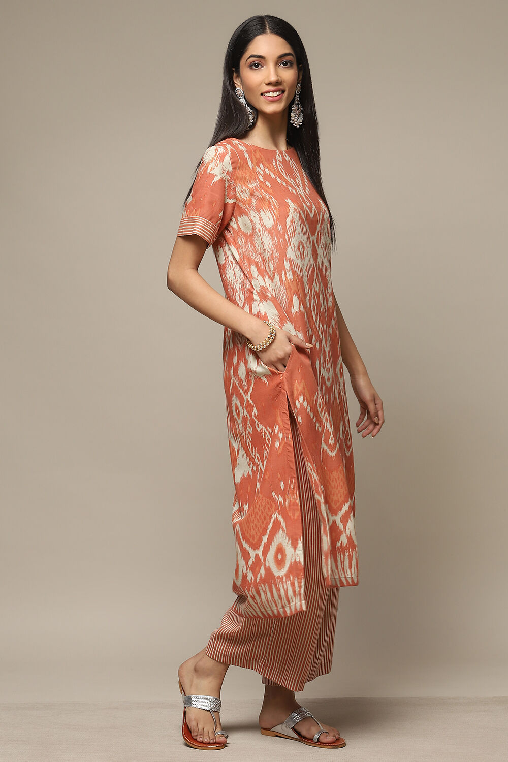 Orange LIVA Straight Printed 2 Piece Set image number 5