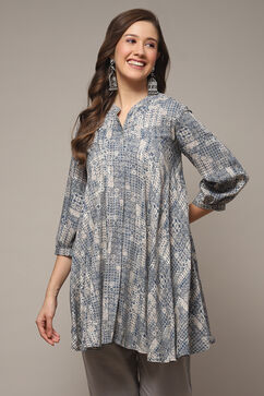 Navy Rayon Printed Kurti image number 1