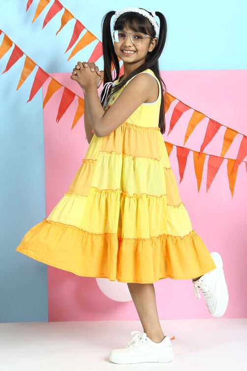 Yellow Cotton Tiered Dress image number 4