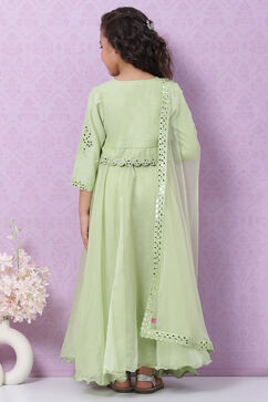 Green Modal Blend Straight Embroidered Lehenga Set image number 4