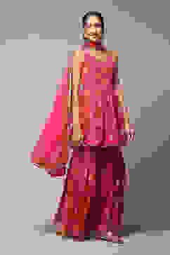 Deep Fuchsia Polyester Straight Kurta Garara Suit Set image number 6