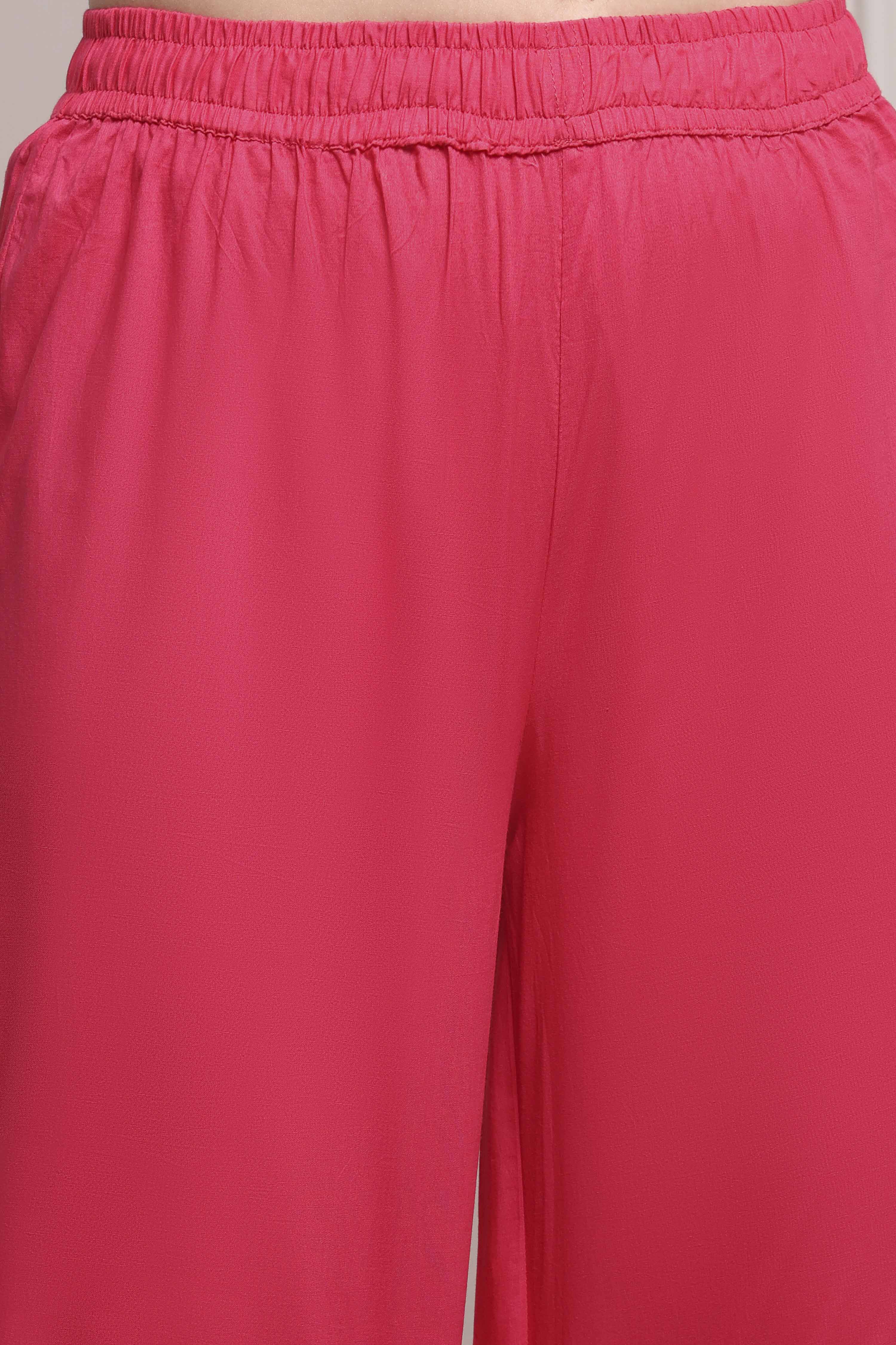 Fuchsia Cotton Embroidered Straight Suit Set image number 2