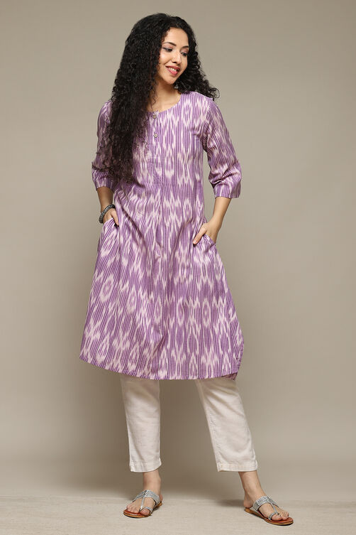 Purple Cotton IKAT Straight Yarndyed Kurta image number 0