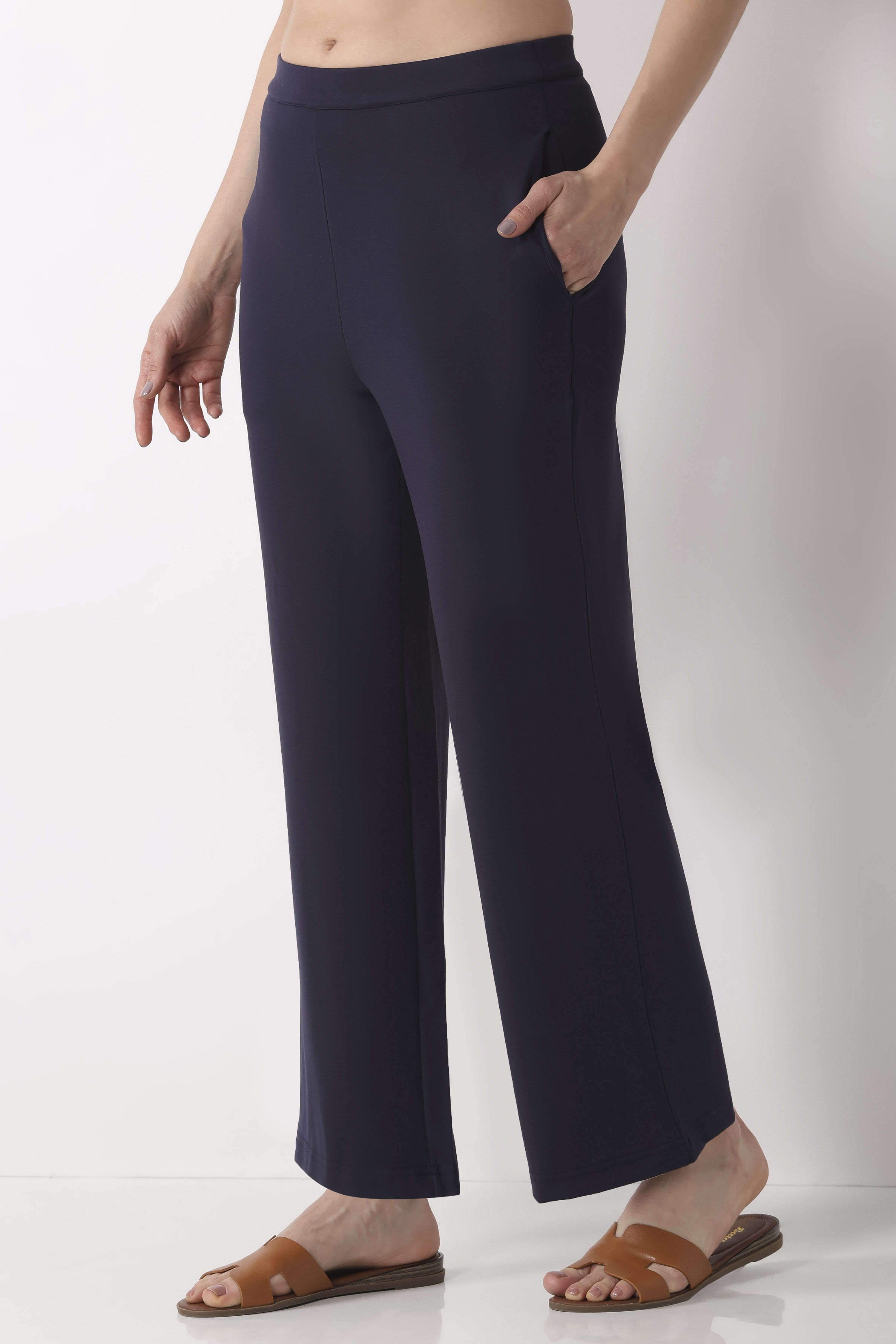 Beige Viscose Rayon Relaxed Pants image number 2