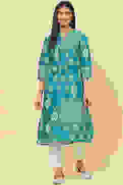 Green Cotton Straight Kurta image number 0