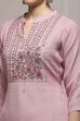 Pink Linen Blend Hand Embroidered Unstitched Suit Set image number 2