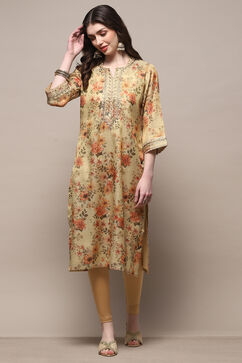 Beige Polyester Straight Kurta image number 0