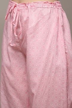 Pink Cotton Straight Kurta Palazzo Suit Set image number 6