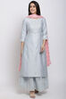 Ice Blue Cotton Silk Straight Kurta Skirt Suit Set image number 0