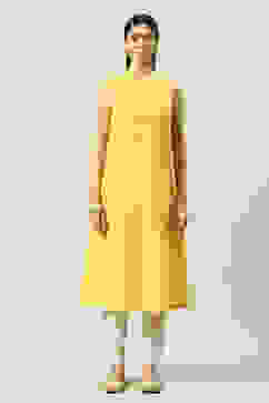 Yellow Art Silk Flared Printed Kurta with Jacket image number 2