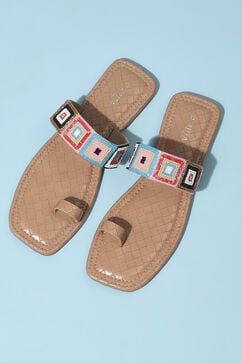 Beige Fabric Ring Toe Sandals image number 5