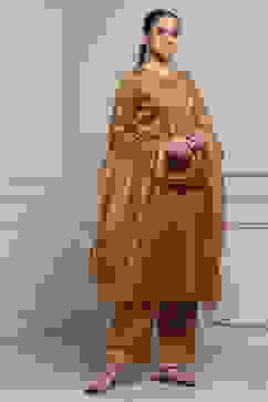 Copper Cotton Tissue Gathered Dyed Suit Set image number 5