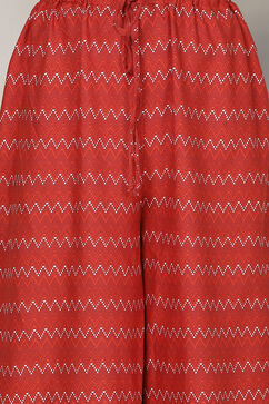 Red Cotton Silk Double Layered Kurta Flared Palazzo Suit Set image number 3