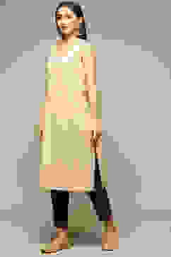 Beige & Black Cotton Blend Straight Printed Kurta image number 3