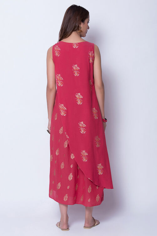 Coral Asymmetric Cotton And Viscose Printed Dress image number 4
